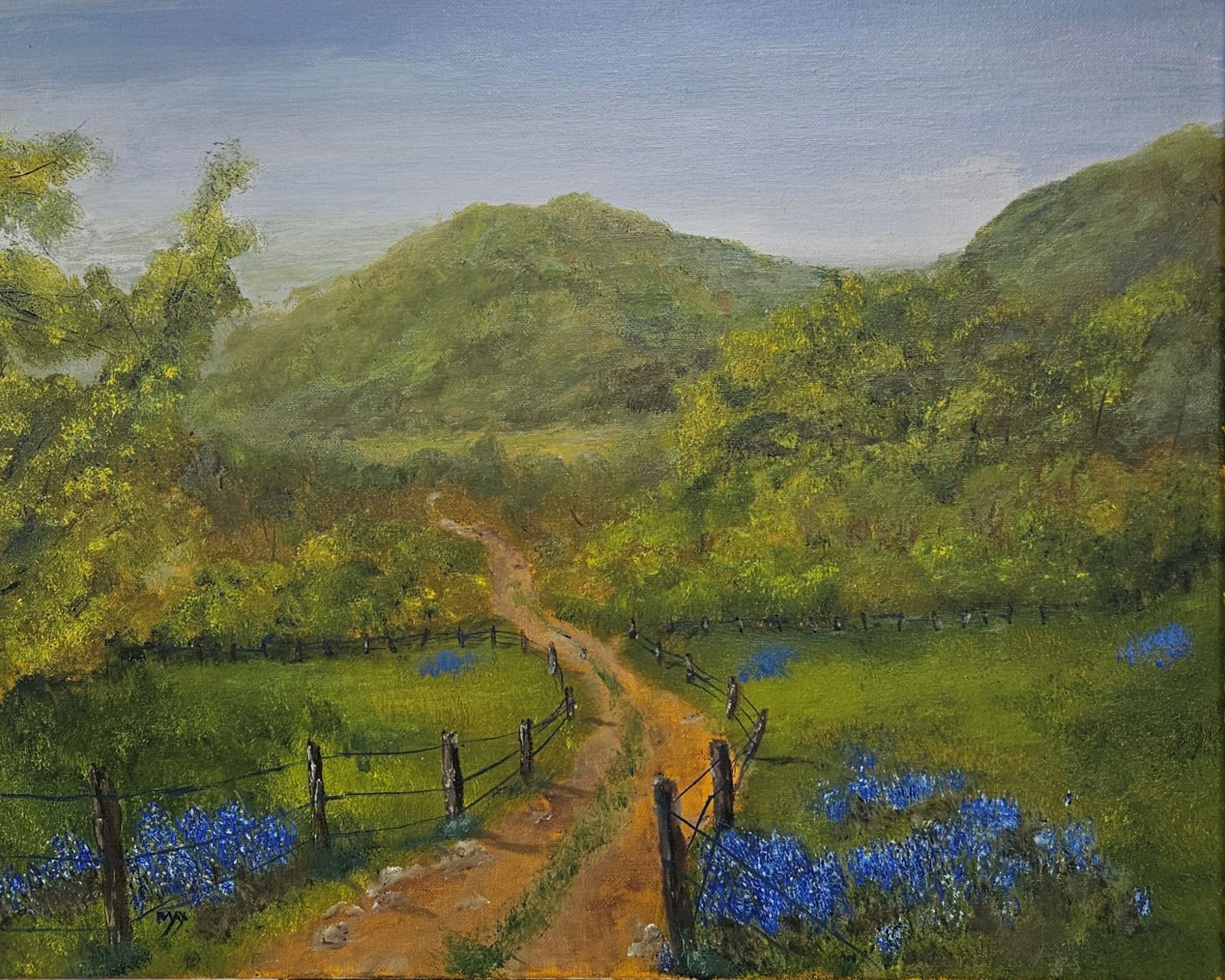 Oil Painting, Bluebonnets, Catus