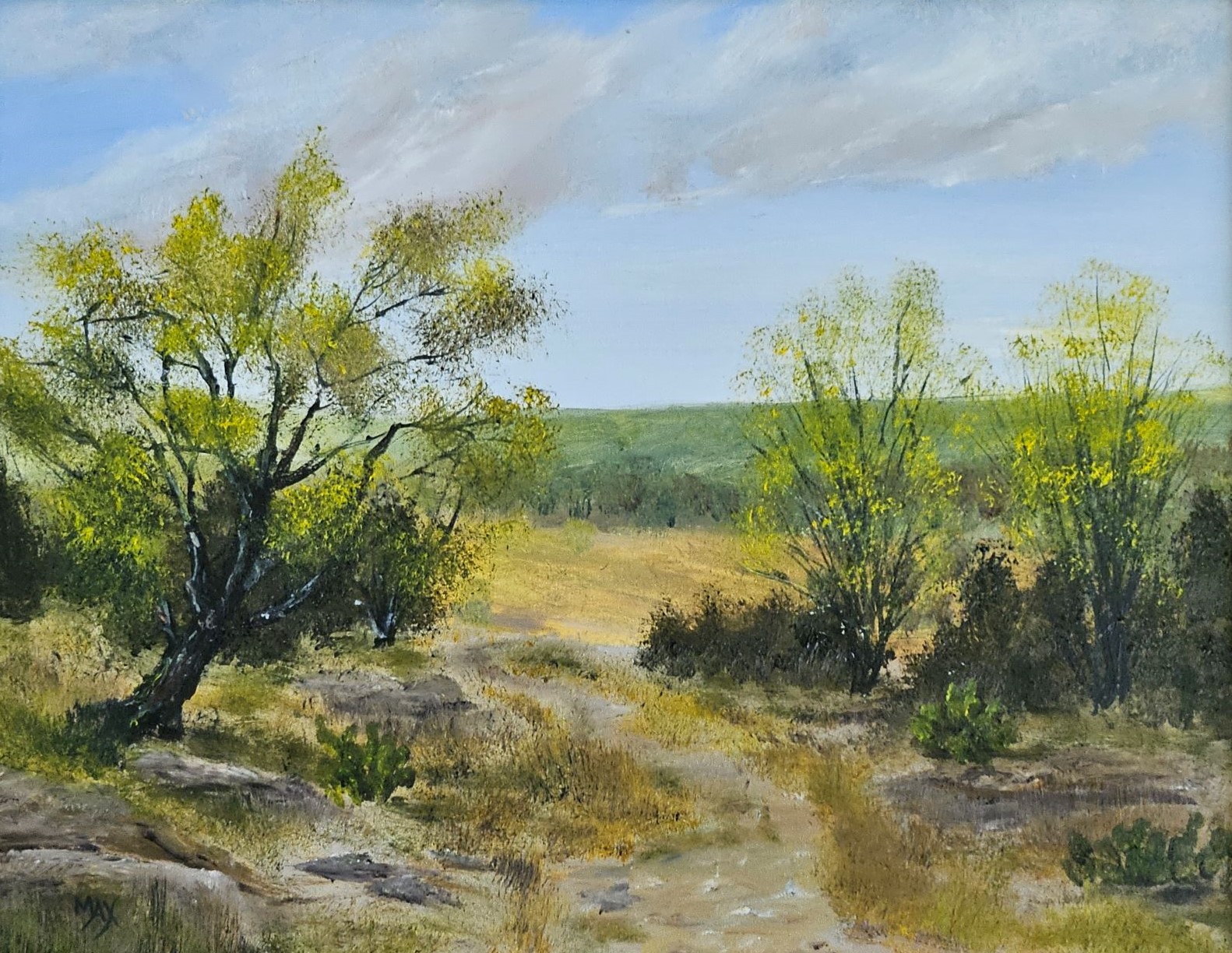 Oil Painting, Bluebonnets, Catus